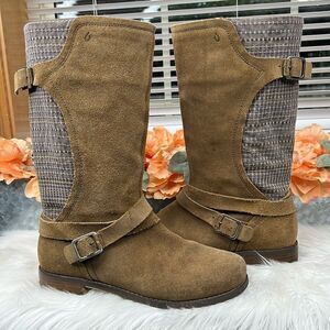 Olukai Pa'la Brown Leather BuckleStrap Riding Low Heel Boots Women Sz 8